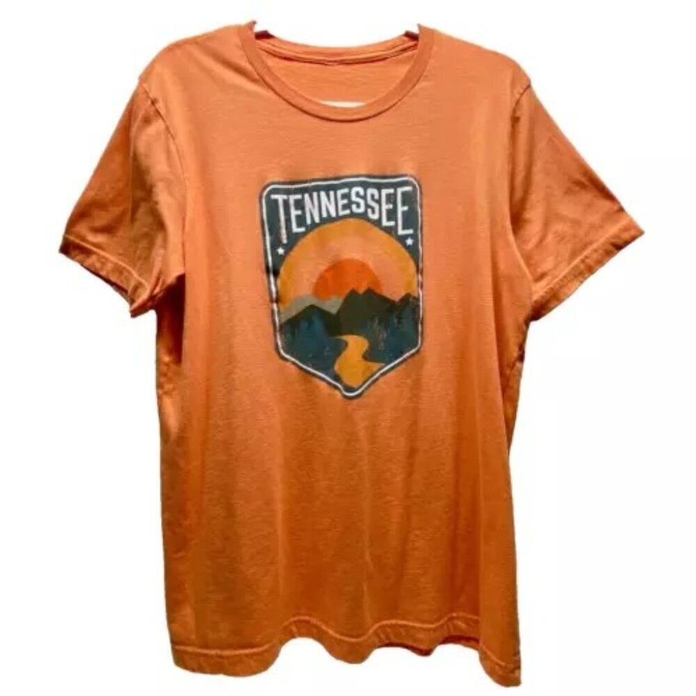 Tennessee Mountain Shirt Adult‎ Medium Orange Short Sleeve Sunrise Sunset Logo